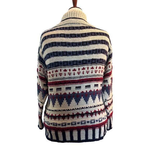 Eddie Bauer LEGENDS Cardigan Sweater Intarsia Knit Button Close Heavy Cotton M - Picture 2 of 6